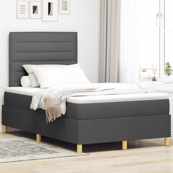 Vidaxl Cama Tipo Box Spring Con Colchón Gris Oscuro 120 X 200 Cm Tela