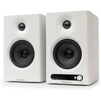 vulkkano pro4 monitores de estudio con woofer 4 bluetooth trs rca aux optica eq blanco