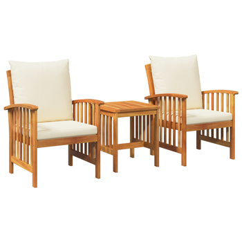 Juego De Jardín 3 Uds Con Cojines De Madera Maciza Acacia Cfw812819