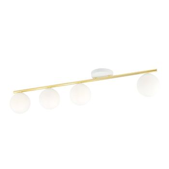 Regleta de techo lineal blanco y dorado con 4 esferas blancas