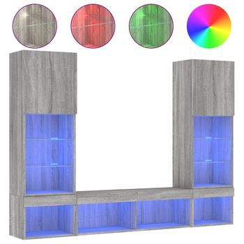 Muebles Tv Pared Con Led 5 Pzas Madera Ingeniería Gris Sonoma Vidaxl