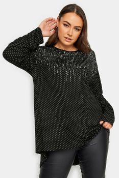 Yours Top Negro De Estrellas Con Lentejuelas, Mujer Curvy Y Tallas Grandes, Yours