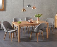 oxford 150cm solid oak dining table with halifax fabric chairs - grey 6 chairs