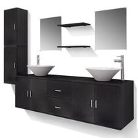 conjunto de muebles de bano con lavabo y grifo 11 piezas negro vidaxl