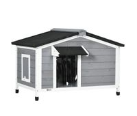 pawhut caseta para perros exterior casa para perros pequenos con techo asfaltico abatible 2 ventanas puerta con cortina y base extraible 97x72x65 cm gris