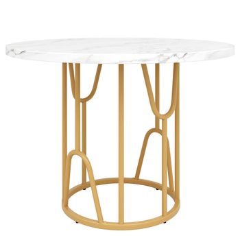 Mesa de comedor redonda con efecto mármol blanco