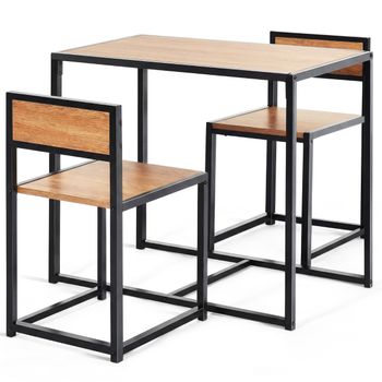 Costway Set con Mesa Compacta y 2 Sillas con Estructura de Metal para Pequeños Espacios Cocina Comedor Bistró Natural