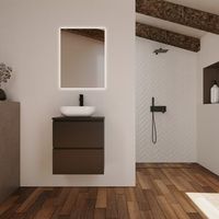 conjunto de bano kaji  60 cm negro  dos cajones  lavabo sobre encimera  mueble montado  no incluye espejo  alday