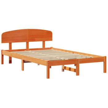 Cama Matrimonial | Cama Doble | Estructura De Cama Con Cabecera Marrón Encerado 140x190 Cm Madera De Pino Cfw61195