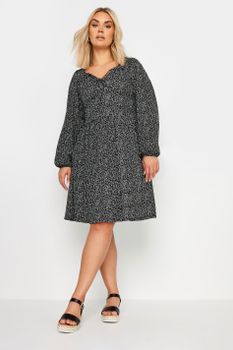 Yours Vestido Corto Negro De Flores, Mujer Curvy Y Tallas Grandes, Yours