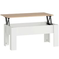 mesa centro elevable 100x50x585 cm blanco y natural