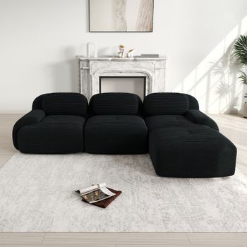 Sofá Rinconero Modular - Mueble Para Salón Y Dormitorio - Pana - Negro (298x178x75cm)