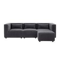 sofa modular de 3 plazas de terciopelo gris con puf modular