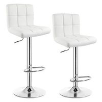 juego de 2 taburetes de bar de piel sintetica - asiento bien acolchado - altura regulable - blanco