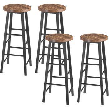 Juego De 4 Taburetes De Bar Asiento De Mdf Estructura De Metal 30 X 30 X 71 Cm Vintage,woltu