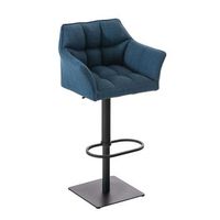 taburete de bar silla alta para mostrador asiento con costuras cuadradas en tela azul estructura de metal negro 100004693