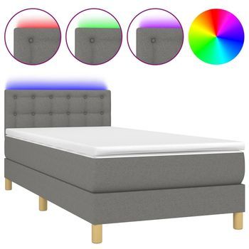 Cama Box Spring Con Colchón Y Led Tela Gris Oscuro 80x200 Cm Vidaxl