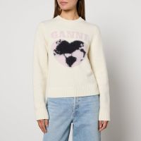 ganni logo graphic intarsia-knit jumper - m
