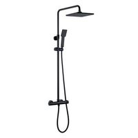 kibath columna de ducha quad termostatico  altura regulable 83-120 cm  laton macizo negro mate  diseno cuadrado con rociador efecto lluvia y alcachofa  ideal techos altos