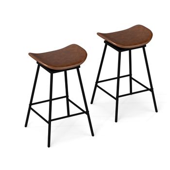 Costway Juego de 2 Taburetes de Bar con Asiento Acolchado y Curvado Reposapiés Sin Respaldo para Cocina Comedor 43 x 45 x 71,5 cm Marrón