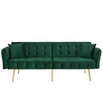 Sofá Cama Convertible 2 Plazas Terciopelo Urban Meuble 178x82x70 Cm - Verde