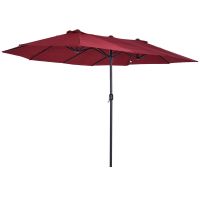 outsunny sombrilla para jardin doble 460x270x240 cm parasol terraza grande con manivela manual anti uv color rojo vino   aosom espana