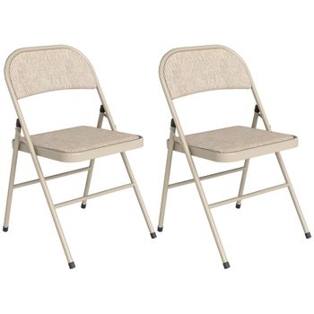 HOMCOM Juego de 2 Sillas Plegables Tapizadas en Lino Sintético con Respaldo y Estructura de Acero para Salón 45x46x78 cm Beige