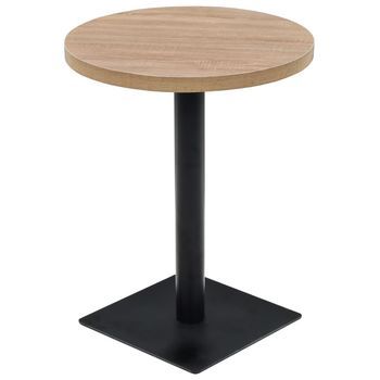 Mesa De Bar Bistró | Mesa De Cocina Mdf Y Acero Redonda 60x75 Cm Color Roble