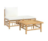 vidaxl set de muebles de jardin 3 piezas bambu y cojines blanco crema