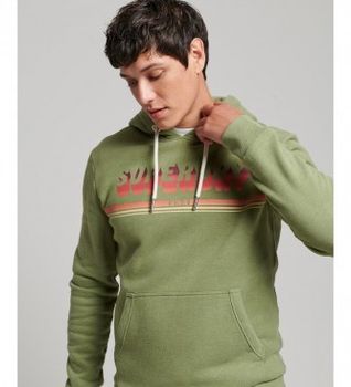 Superdry para hombre. M2012280A Sudadera Vintage Shadow verde (S), Casual, Algodón, Manga larga