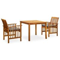 conjunto comedor jardin 3 uds  mueble jardin mesa y sillas y cojines madera maciza de acacia