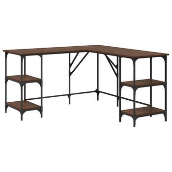 Escritorio Madera De Ingeniería Roble Marrón 139x139x75 Cm Vidaxl