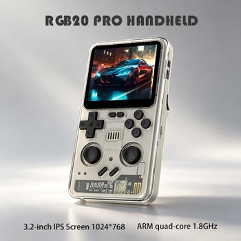 Consola de Videojuegos Retro RGB20 Pro con Pantalla IPS de 3.2 Pulgadas 1024*768, Procesador ARM de Cuatro Núcleos a 1.8GHz RK3566, Sistema de Código Abierto Linux