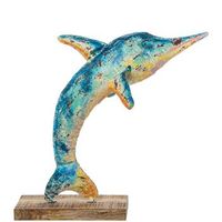 figura delfin azul verde y amarillo
