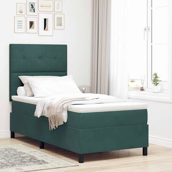 Vidaxl Cama Tipo Box Spring Verde Oscuro 100 X 200 Cm Terciopelo