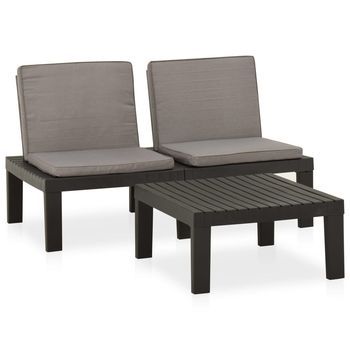 Conjunto De Muebles De Jardín 2 Uds | Mesa Y Sillas Con Cojines Plástico Gris