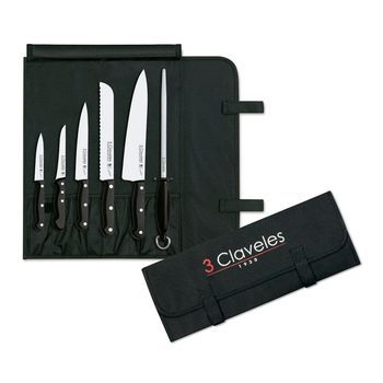 3 Claveles Uniblock - Estuche Profesional Cocinero Con 5 Cuchillos Y Chaira Incluidos
