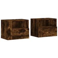 juego de 2 mesitas de noche - mesillas de pared color roble ahumado 45x30x35 cm mc6282