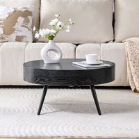 sweiko mesa cafe redonda 70 cm diametro mdf imitacion madera negra con patas metalicas negras minimalista para salon - negro