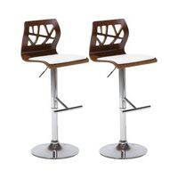 conjunto de 2 sillas de bar giratorias ajustable de piel sintetica blanco madera oscura petersburg