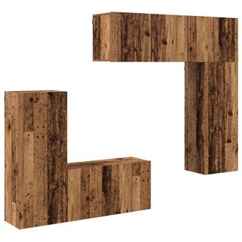 Unidad De Pared Para Tv 5 Uds | Mueble De Salón | Gabinete De Tv Madera Envejecida