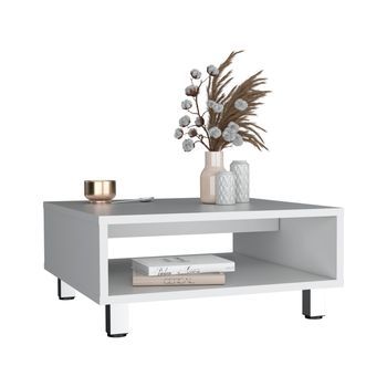 Mesa De Centro Eclipse En Melamina Con Estantes Inferior Y 4 Patas , Blanco , 26.9 Cm  X 60 Cm  X 60 Cm