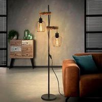 nettlife lampara de pie de madera color negro - lampara de pie de metal de diseno industrial vintage con 2 luces casquillo e27 no bombillas