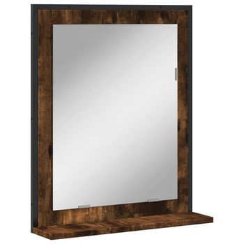 Espejo Decorativo | Espejo De Baño Con Estante Madera De Ingeniería Roble Ahumado