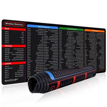 Alfombrilla de ratón EXCO Office Shortcuts, alfombrilla de ratón grande extendida Excel Powerpoint Word Software, teclado de escritorio para juegos con borde cosido