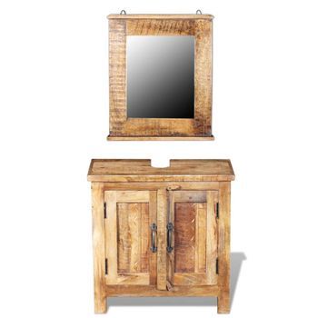 Vidaxl Mueble De Lavabo Con Espejo Madera De Mango Maciza
