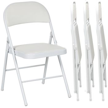 HOMCOM Juego de 4 Sillas Plegables Acolchadas con Respaldo y Estructura de Acero para Salón Comedor Cocina 45x46x78 cm Blanco