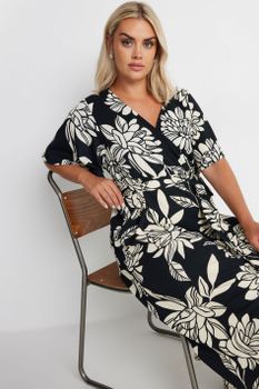 Yours Vestido Negro Cruzado De Flores, Mujer Curvy Y Tallas Grandes, Yours