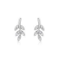 pendientes de plata 925 zarcillo hoja con circonita