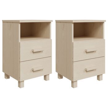 Pack 2 Uds Mesitas Noche | Mesa Auxiliar | Mesilla Hamar Pino Macizo Marrón Miel 40x35x62 Cm